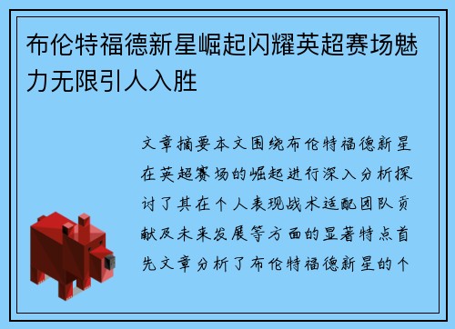 布伦特福德新星崛起闪耀英超赛场魅力无限引人入胜